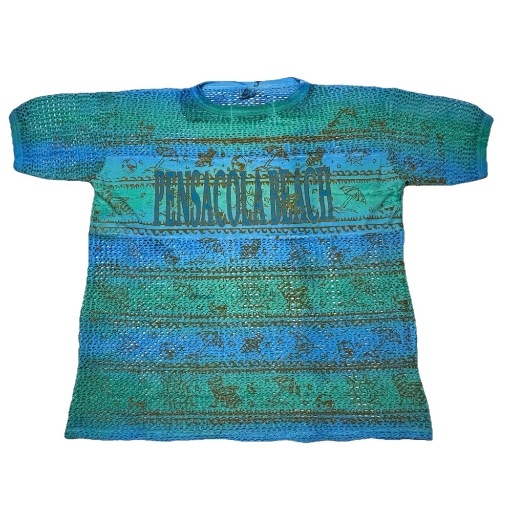 Vintage Pensacola Beach Mesh Knit Shirt Sun Collections Made USA XL‎ 90s